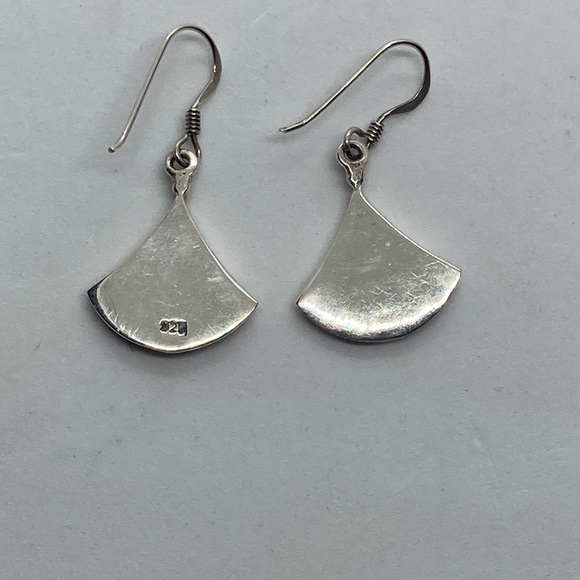 Vtg 925 Sterling Turquoise Filigree Design Fan Shaped Dangle Earrings 1.2” - Picture 5 of 9